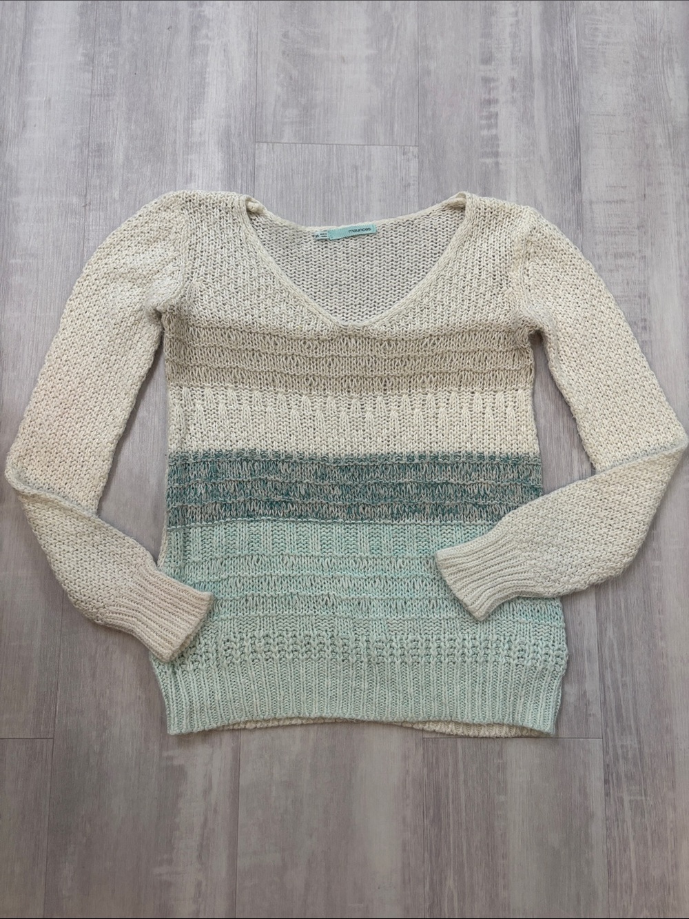 Maurices Cream to Mint Ombre V‑Neck Sweater XSmall